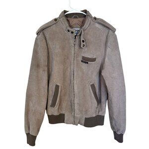 Vtg Members Only Suede Bomber Jacket Tan Size 44 Mens 1980s Zip Up Leather Coat